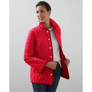 Chico’s Wild Poppy Red Holiday Classic Quilted Mid-Length Jacket Plus Size 20/22